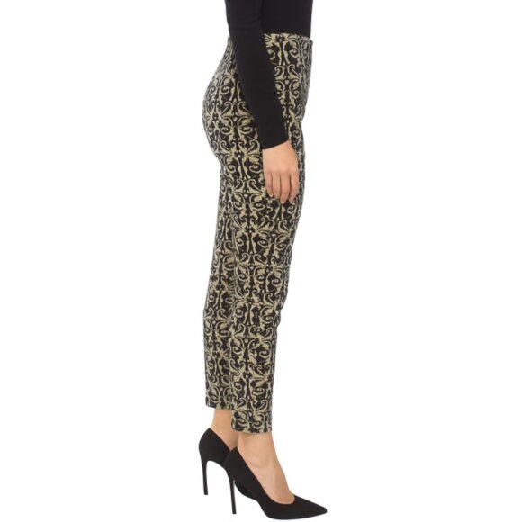 Alice + Olivia 'Royce' Textured Damask Skinny Pants, Black/Cream/Metallic Gold - Picture 2 of 4
